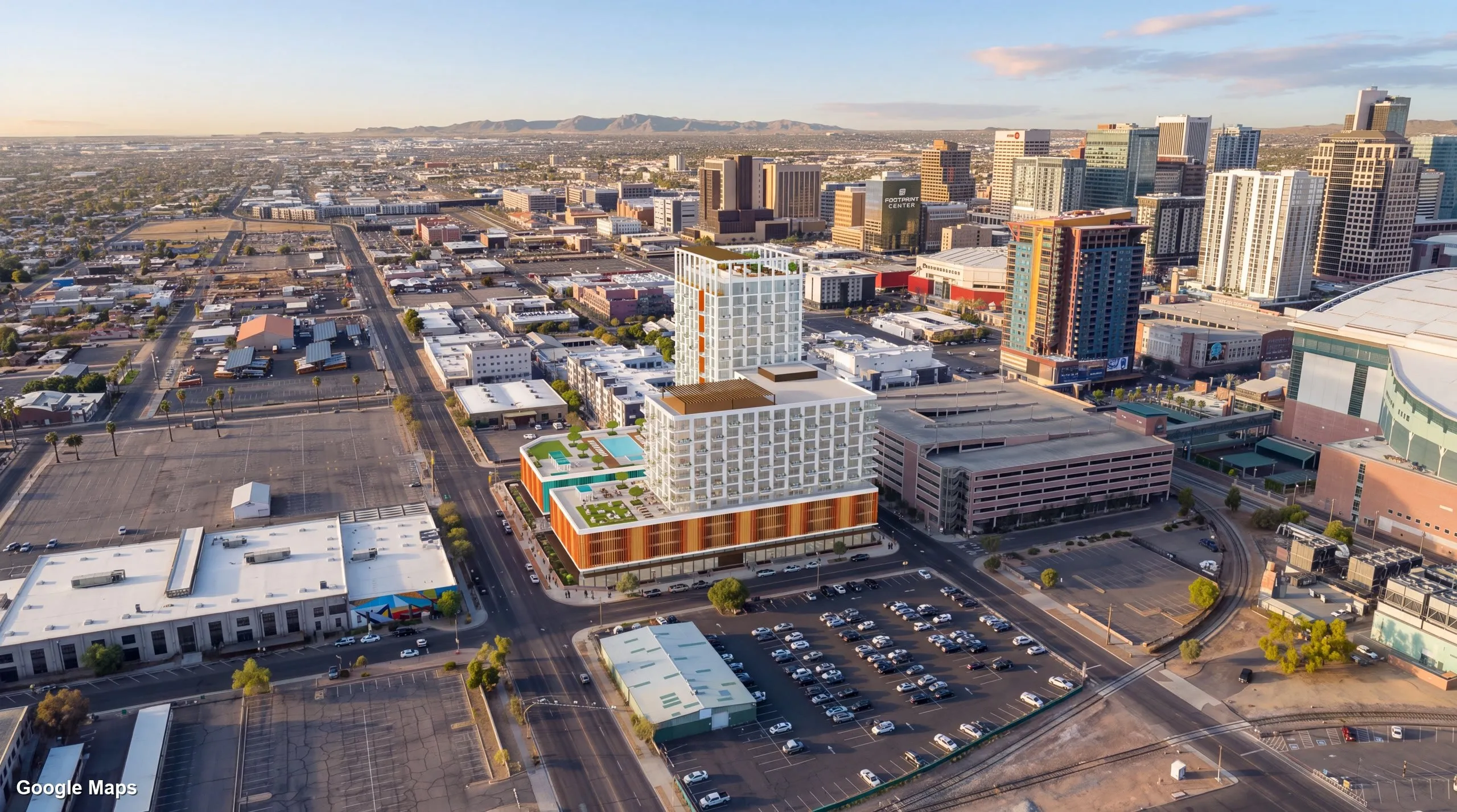 AI render of a concept tower in downtown Phoenix, made in InContext3D